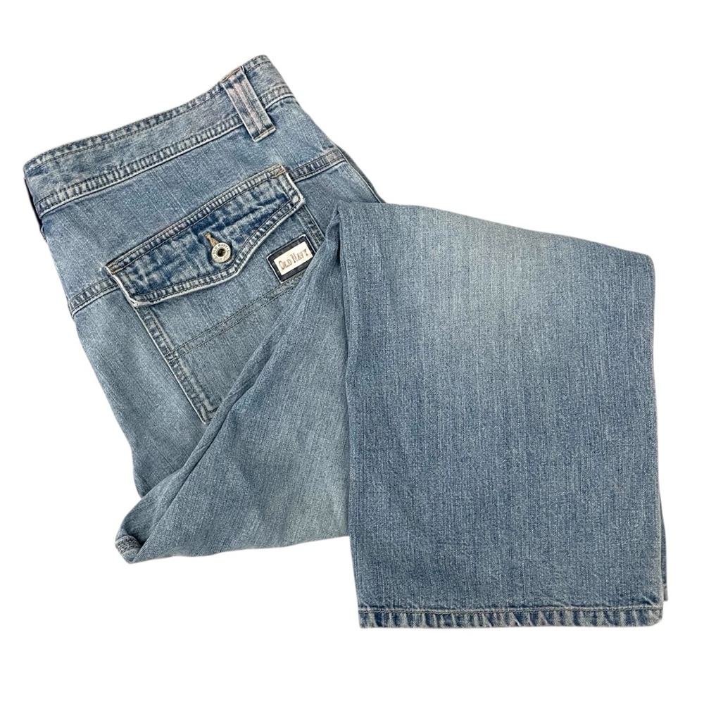 Y2K Old Navy Blue Jeans, Ultra Low Waist Cropped Wide Leg Cotton Denim, Size 14
